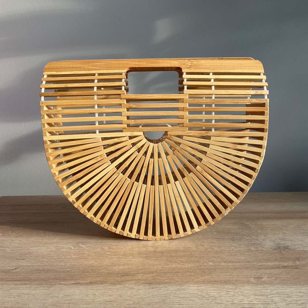 Ark Bamboo Clutch Handbag Vacation 
Brown Wooden Structured Fan Clutch bag